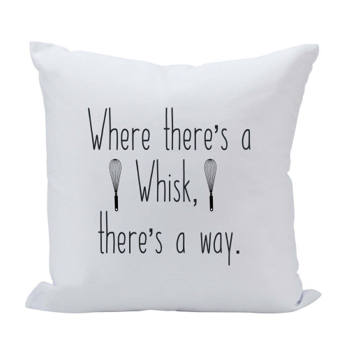 16" White and Black Where There's a Whisk, There's a Way Print Square Throw Pillow - IMAGE 1