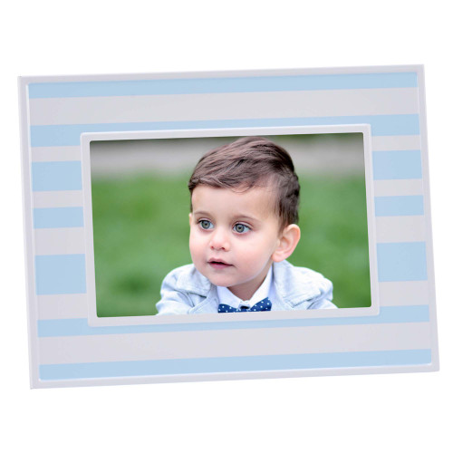 4" X 6" Blue And White Rectangular Striped Aluminum Photo Frame - IMAGE 1