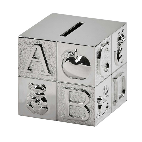 3" Silver Gray Nickel-Plated Large Square Block Coin Bank - IMAGE 1