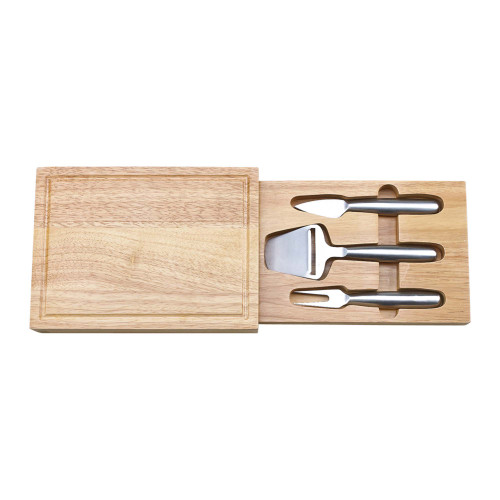 10.5" 4-Pc Rubber Wood Cutting Board and Cheese Tool Set - IMAGE 1