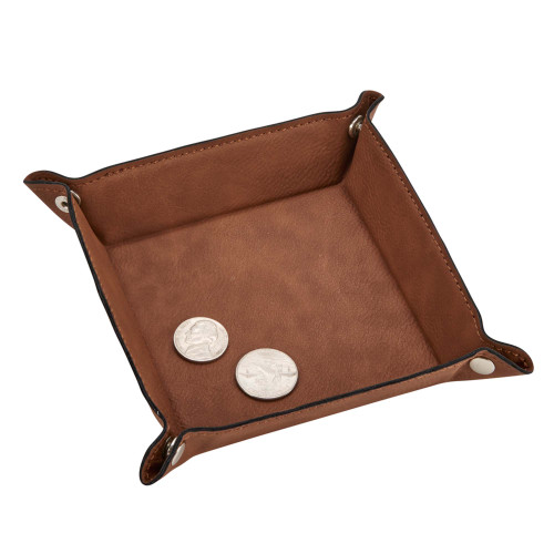 5" Caramel Brown Leatherette Square Snap Tray - IMAGE 1