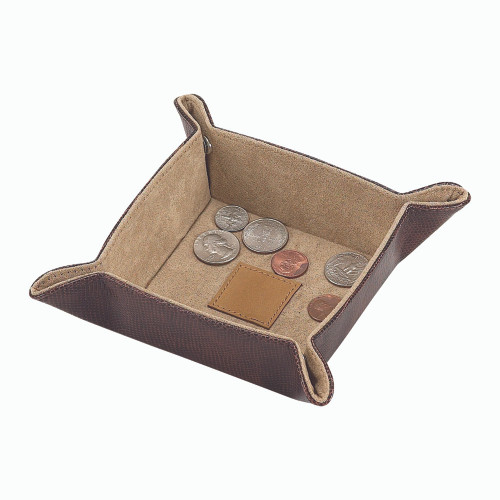 4.5" Brown Leatherette Snap Tray With Square Leather Center Patch - IMAGE 1