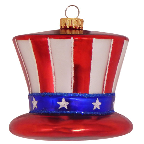 4.25" Blue and Red Patriotic Uncle Sam Hat Figurine Christmas Ornament - IMAGE 1