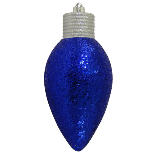 12" Navy Blue Shatterproof Glitter C9 Light Bulb Christmas Ornament - IMAGE 1