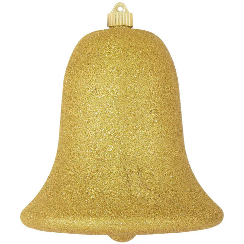 9" Gold Shatterproof Glitter Christmas Bell Ornament - IMAGE 1