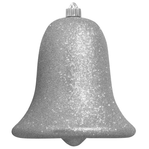 9" Silver Shatterproof Glitter Christmas Bell Ornament - IMAGE 1