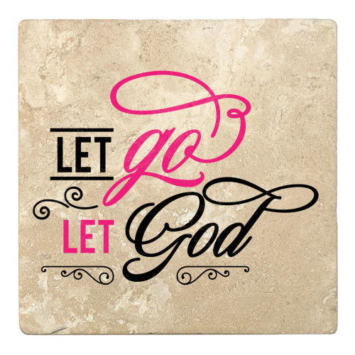 Set of 4 Beige and Pink "LET go, LET God" Square Coasters 4" - IMAGE 1