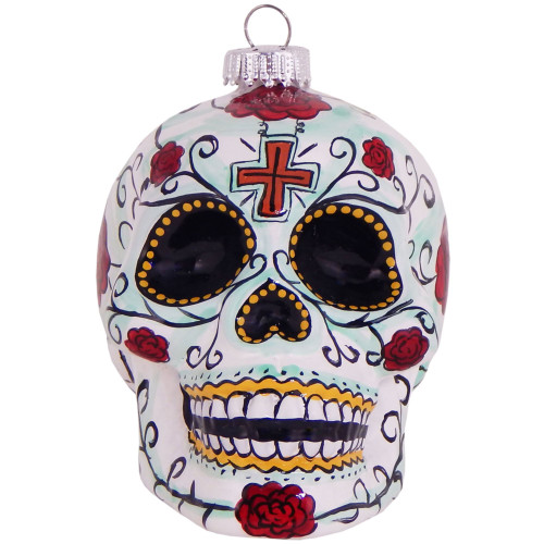 3.25" White and Red Candy Skull Figurine Halloween Ornament - IMAGE 1