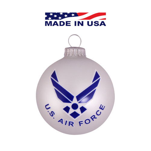 Matte Silver and Blue US Air Force Logo and Hymn Glass Christmas Ball Ornament 3.25" (80mm) - IMAGE 1