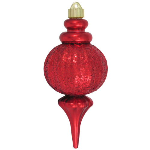 Sonic Red Ripple Ball Finial Shatterproof Glitter Christmas Ornament 8.5" (220mm) - IMAGE 1