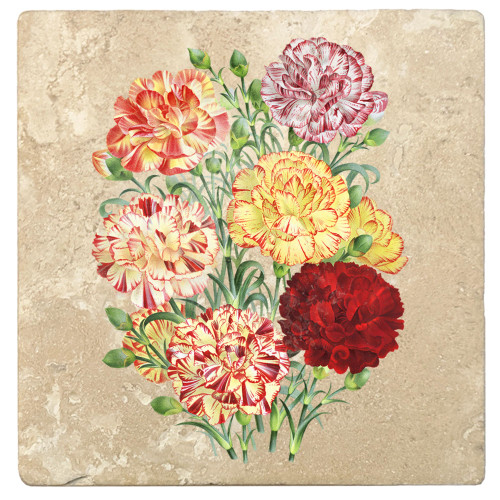 Set of 4 Yellow and Red Carnation Flower Bouquet Square Coasters 4" - IMAGE 1