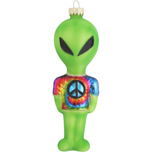 5.25" Green and Blue Tie Dye Shirt Alien Figurine Christmas Ornament - IMAGE 1