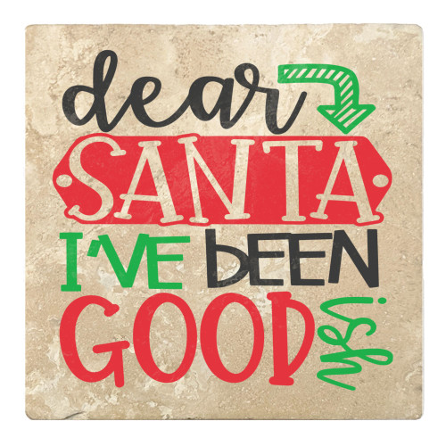 Set of 4 Ivory and Red "dear SANTA I'VE BEEN GOOD" Square Coasters 4" - IMAGE 1