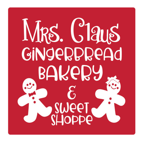 Set of 4 Red and White "MRS. Claus GiNgeRBReAd BAKeRy and SWeet SHoppe" Square Coasters 4" - IMAGE 1