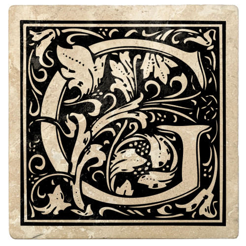 Set of 4 Ivory and Onyx Black "G" Square Monogram Coasters 4" - IMAGE 1