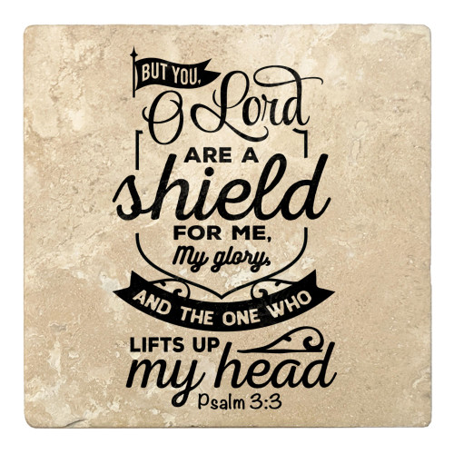 Set of 4 Beige and Black "BUT YOU OH Lord ARE A shield FOR ME" Square Coasters 4" - IMAGE 1