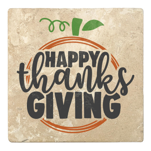 Set of 4 Beige and Black "HAPPY thanks GIVING" Square Coasters 4" - IMAGE 1