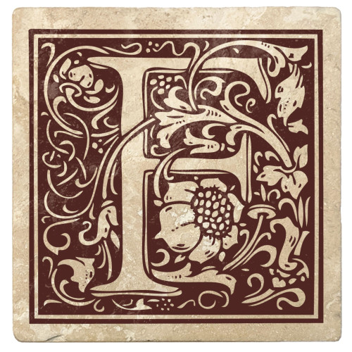 Set of 4 Ivory and Brown "F" Square Monogram Coasters 4" - IMAGE 1