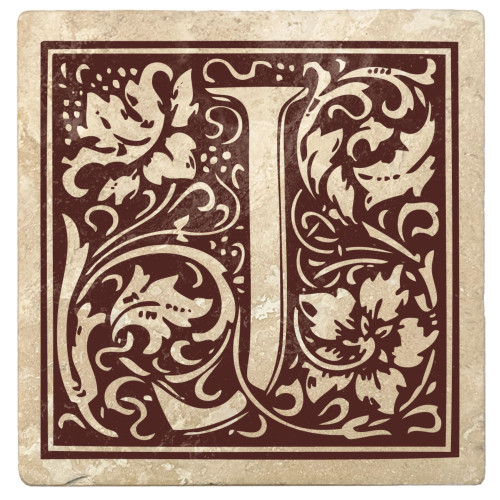 Set of 4 Ivory and Brown "J" Square Monogram Coasters 4" - IMAGE 1
