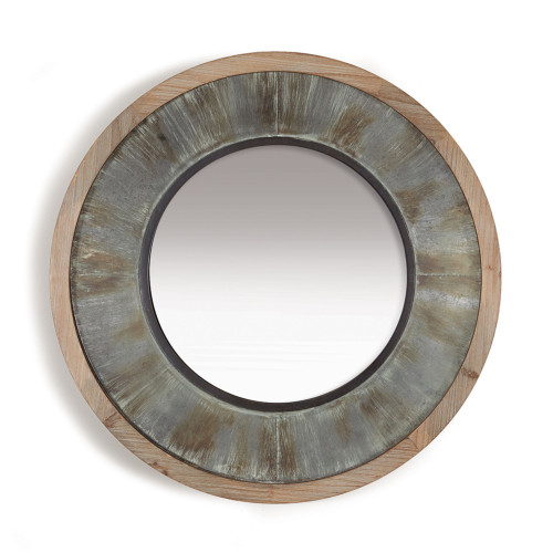 Wooden Framed Round Wall Mirror - 31.5" - Gray and Brown - IMAGE 1