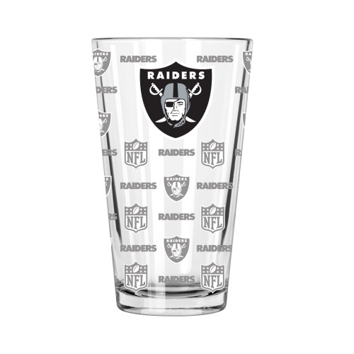 5.75" Clear and Black NFL Oakland Raiders Sandblasted Pint Glass 16 oz. - IMAGE 1
