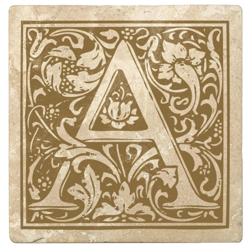 Set of 4 Ivory and Harvest Gold Alphabet "A" Square Monogram Coasters 4" - IMAGE 1
