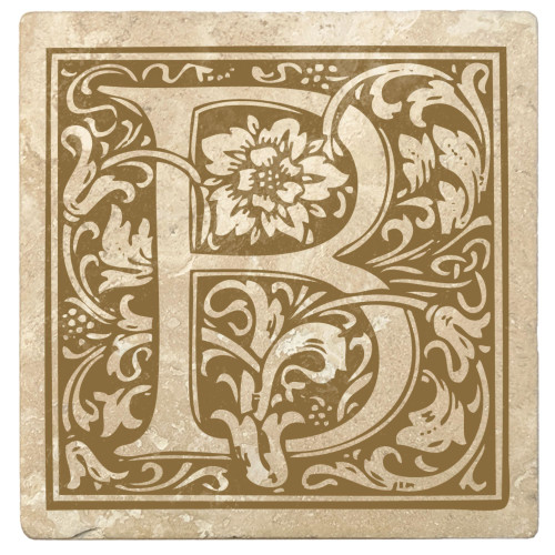 Set of 4 Ivory and Harvest Gold Alphabet "B" Square Monogram Coasters 4" - IMAGE 1