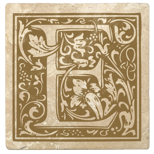 Set of 4 Ivory and Harvest Gold Alphabet "E" Square Monogram Coasters 4" - IMAGE 1