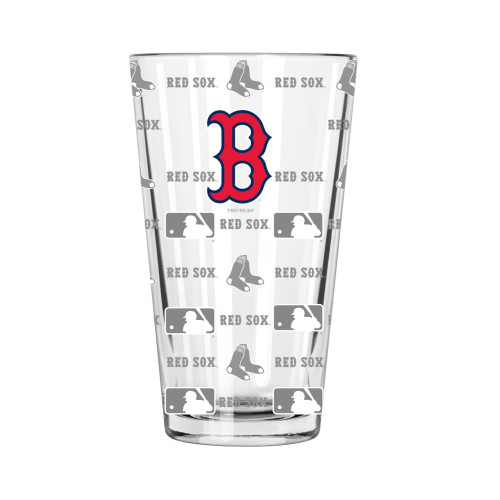 5.75" Clear and Red MLB Boston Red Sox Sandblasted Pint Glass 16 oz. - IMAGE 1