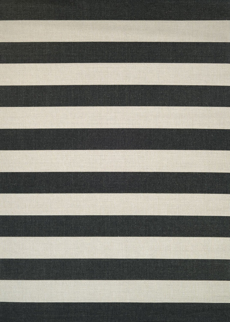 2' x 3.5' Black and Ivory Striped Rectangular Outdoor Area Throw Rug - IMAGE 1
