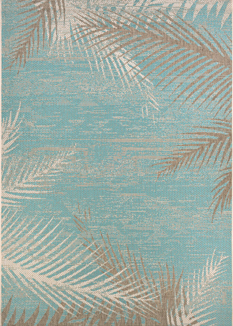7.5' x 10.75' Green and Brown Tropical Palms Rectangular Outdoor Area Throw Rug - IMAGE 1