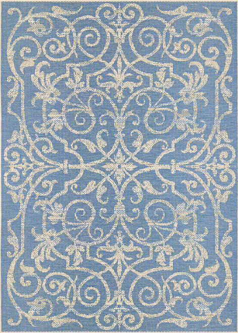 2.25' x 7.8' Sapphire Blue and Ivory Traditional Rectangular Outdoor Area Throw Rug Runner - IMAGE 1