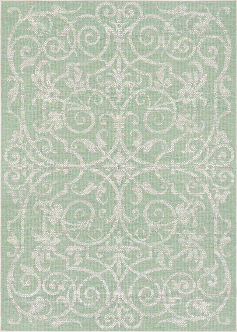 5.25' x 7.5' Green and Ivory Traditional Rectangular Outdoor Area Throw Rug - IMAGE 1