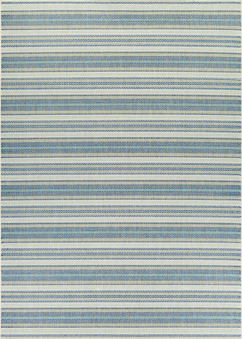 5.25' x 7.5' Ivory and Blue Striped Rectangular Outdoor Area Throw Rug - IMAGE 1