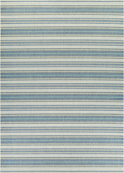 5.25' x 7.5' Ivory and Blue Striped Rectangular Outdoor Area Throw Rug - IMAGE 1