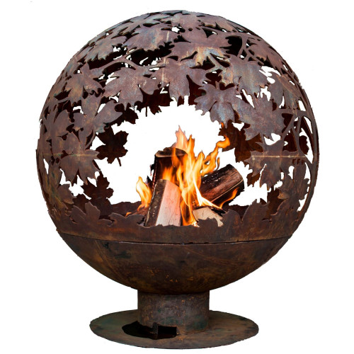28" Brown Rustic Finish Large Leaf Outdoor Fire Sphere - IMAGE 1