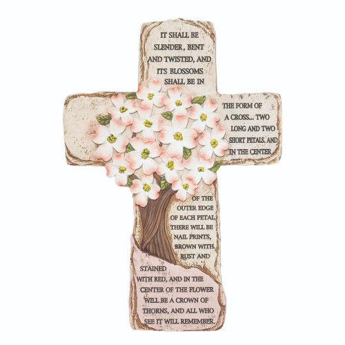 9" Ivory and Brown Legend of Dogwood Verse Wall Cross - IMAGE 1