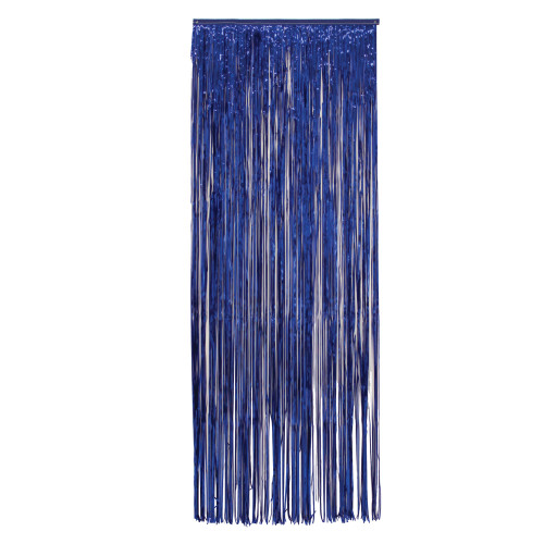96" Blue Contemporary Decorative Party Fringe Door Curtains - IMAGE 1