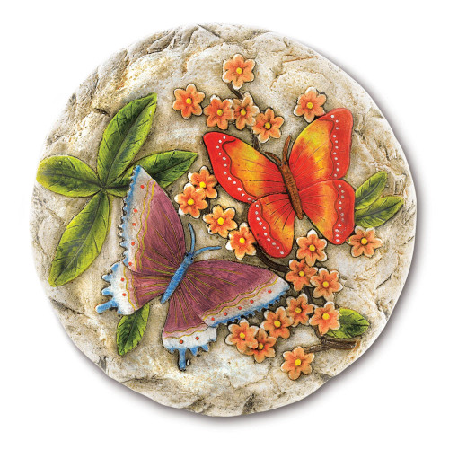 11" White and Orange Butterflies Outdoor Garden Stepping Stone - IMAGE 1