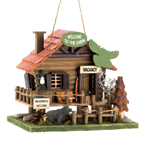 10.25" Brown and Green Woodland Cabin Outdoor Hanging Birdhouse - IMAGE 1