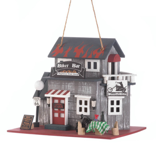 Route 66 Biker Bar Outdoor Hanging Birdhouse - 10.25" - Gray and White - IMAGE 1