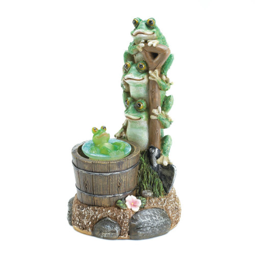 Solar-Powered Rotating Frog Garden Statue - 9.5" - Green and Brown - IMAGE 1