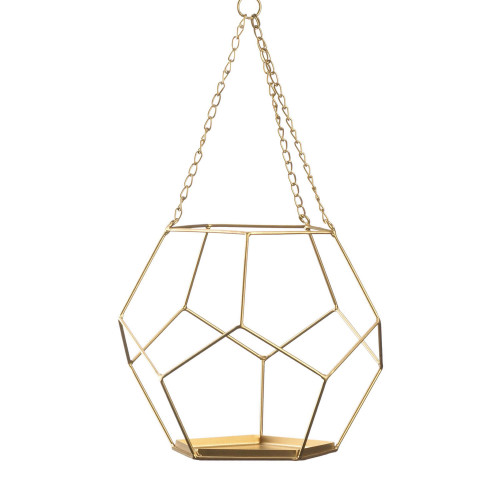 10.5" Gold Contemporary Hanging Geometric Outdoor Patio Garden Plant Holder - IMAGE 1