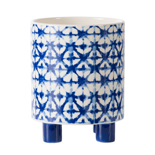 Larger Round Ceramic Planter with Legs - 8" - Blue and White - IMAGE 1