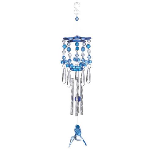 13" Blue and Silver Hummingbird Outdoor Wind Chimes - IMAGE 1