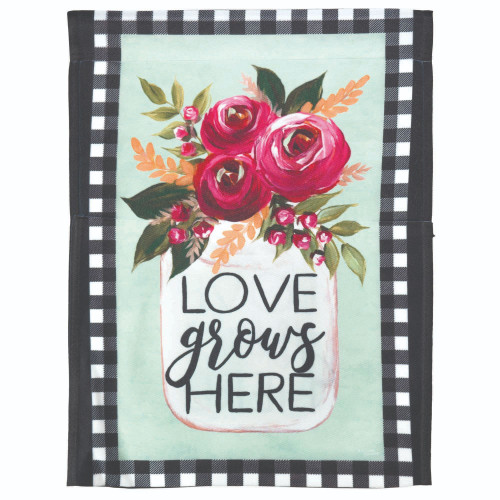 Floral Pink Love Grows Here Flower Sublimated Outdoor Garden Flag - 18" x 13" - IMAGE 1