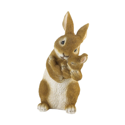 Mom with Baby Rabbit Outdoor Figurine - 10" - Brown and White - IMAGE 1