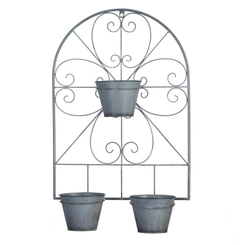 23" Gray and Black Contemporary Scrollwork Outdoor Patio Garden Trellis with Flower Pots - IMAGE 1