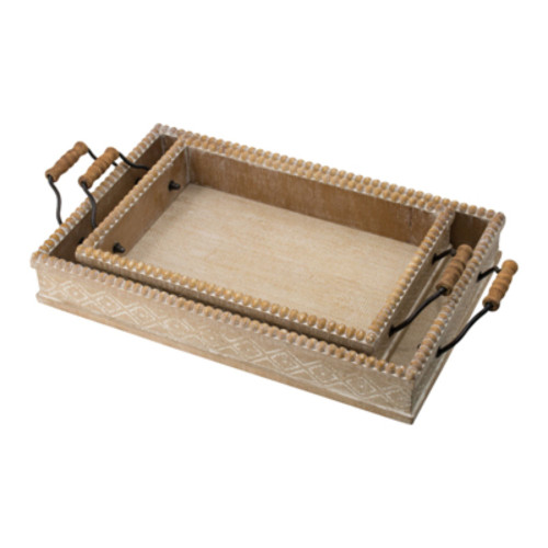 Set of 2 Beige and Brown Rectangular Nesting Trays with Handles 19.25" - IMAGE 1