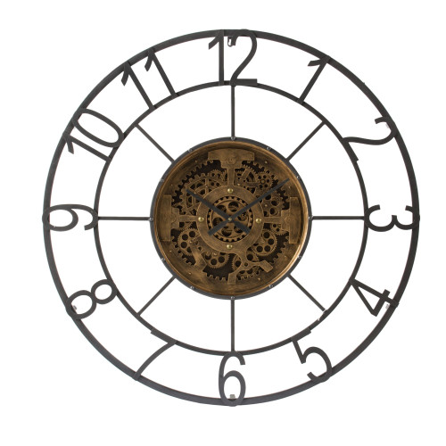39.25" Black and Bronze Concentric Round Framed Wall Clock with Exposed Center Gears - IMAGE 1